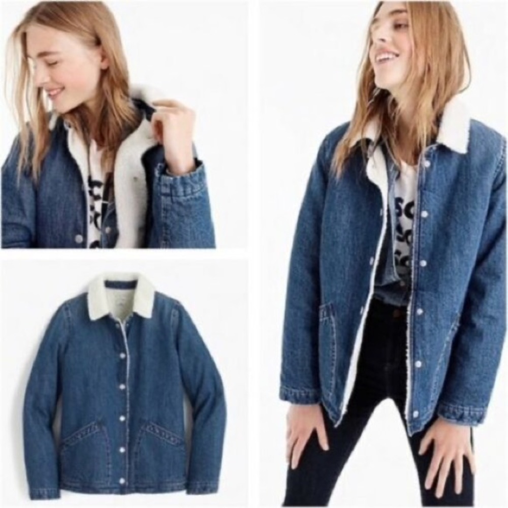 J Crew Womens Sherpa Lined Denim Jacket XXS